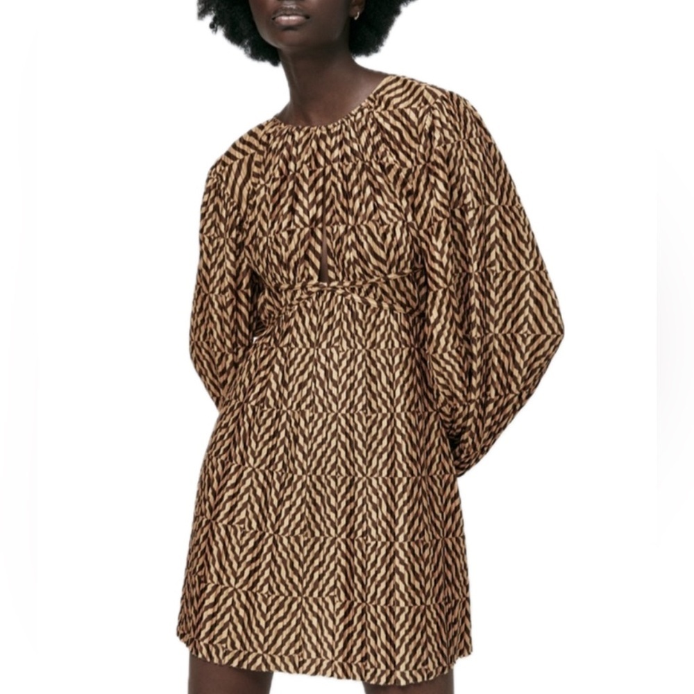 Zara Brown Pleated Mini Dress - Medium